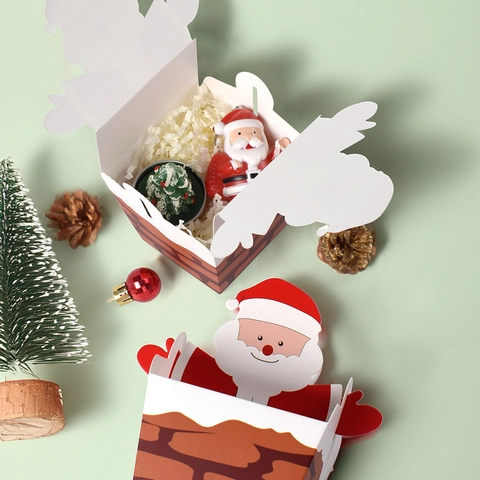 Scatola Regalo di Natale 3D Cartoon Babbo Natale Camino Cartoncino Bianco Confezione per Caramelle e Biscotti per Festa