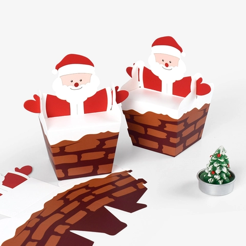 Cartoon Weihnachtsmann Klettert Schornstein Weihnachtsgeschenkbox Süße Weiße Pappkarton Süßigkeiten Verpackung Für Party