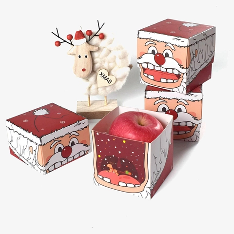 Boîtes Cadeaux de Noël en Papier Dessin Animé Père Noël Renne Pour Pomme Bonbons Boîtes en Carton Carrées Fournitures de Fête