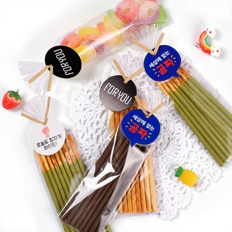 Korean Style Cute Bakery Packaging Kit Including OPP Bags Decorative Cards And Twist Ties For Cookies Candy Gift Wrapping