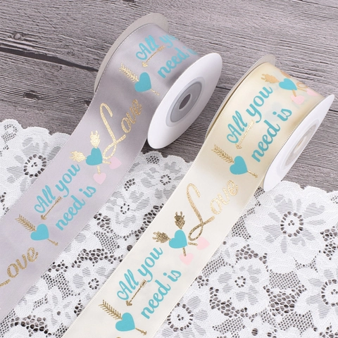 Romantic Satin Ribbon With Love Letter Heart Arrow Pattern For Gift Wrapping DIY Craft Wedding Valentine Decoration