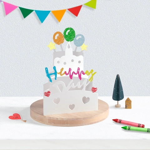 Biglietto di Auguri 3D Pop Up Bianco Taglio Laser Torta di Compleanno Castello Moschea Biglietti di Auguri per Festa di Compleanno Casa Ramadan Eid Mubarak