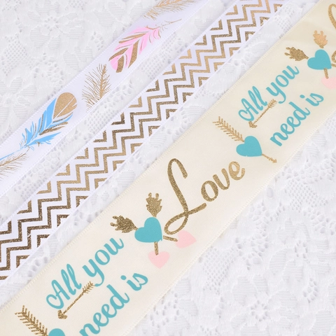 Polyester Decorative Satin Ribbon For Gift Wrapping DIY Crafts Wedding Party Decoration Feather And Chevron Pattern Tape