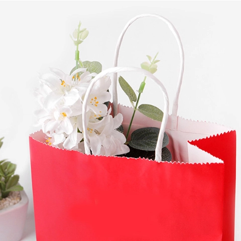 Solid Red Kraft Paper Gift Bag With White Twist Handles And Thank You Tags Holiday Wedding Party Favors Packaging Tote Bag