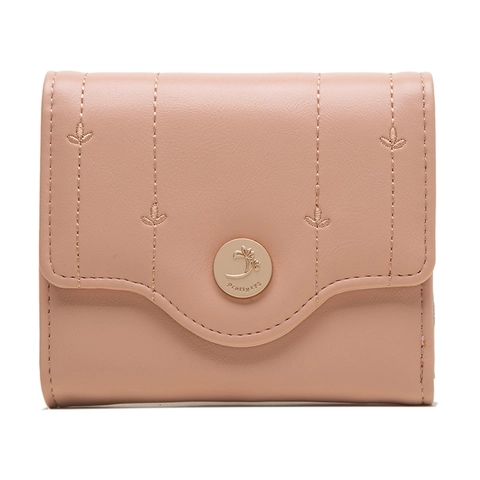 Women Short Wallet PU Leather Leaf Embroidery Folding Purse With Zipper Pocket Card Slots Small Elegant Student Handbag