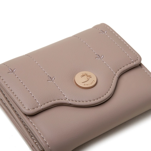 Women Short Wallet PU Leather Leaf Embroidery Folding Purse With Zipper Pocket Card Slots Small Elegant Student Handbag