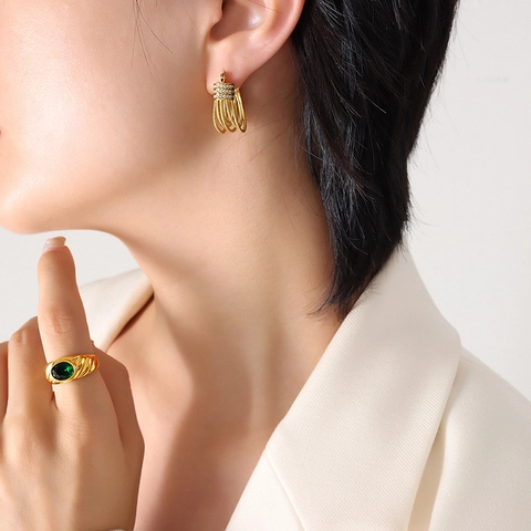 Meerlaagse Kwastjes Oorbellen Messing Verguld Met Zirkoon Geplaveid Slangenketting U Vorm Hangers Voor Dames Niche Stijl