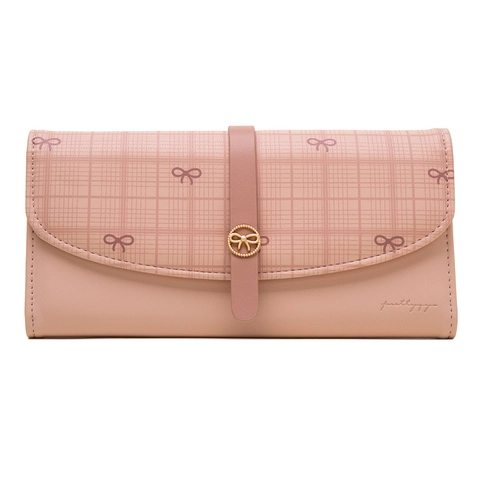 Damen Lange Geldbörse PU Leder Schleife Karo Kupplung Handtasche Große Kapazität Kartenhalter Süße Mode Elegante Damen Handtasche