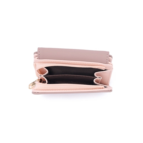 Women Short Trifold Wallet PU Leather Gold Leaf Buckle Card Holder Zipper Coin Purse Elegant Small Clutch For Girls