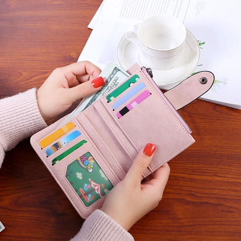 Damen PU-Leder Kurzbrieftasche Urban Minimalistischer Stil Nieten Nähte Druckknopf Multifunktionale Kartenhalter Geldbörse
