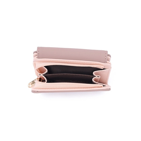 Damen Kleiner Geldbeutel PU Leder Faltbar Multifunktionale Geldbörse Mit Metall Blatt Schnalle Elegant Kartenhalter