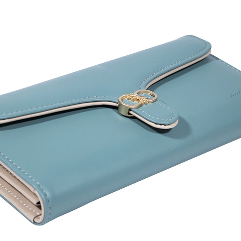Women Long Wallet PU Leather Elegant Large Capacity Clutch Bag Leaf Metal Clasp Simple Multi Card Slots Flip Cover