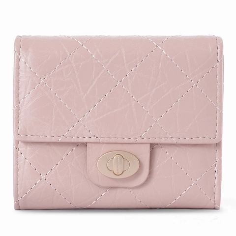 Damen Kurz Geldbörse Gesteppt PU Leder Mini Portemonnaie Faltbar Mode Elegant Süß Tasche Mit Metallschloss