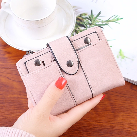 Damen PU-Leder Kurzbrieftasche Urban Minimalistischer Stil Nieten Nähte Druckknopf Multifunktionale Kartenhalter Geldbörse