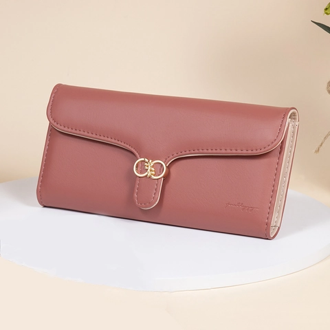 Women Long Wallet PU Leather Elegant Large Capacity Clutch Bag Leaf Metal Clasp Simple Multi Card Slots Flip Cover