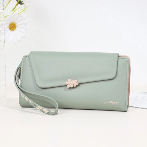 Portafoglio Lungo Da Donna Pelle PU Pieghevole Pochette Con Fibbia Floreale Cinturino Floreale Porta Carte Di Credito