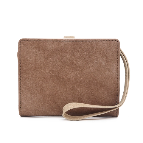 Damen Geldbörse Kurz Mattes PU Leder Zweifach Gefaltet Mit Handschlaufe Retro Stil Große Kapazität Kartenhalter