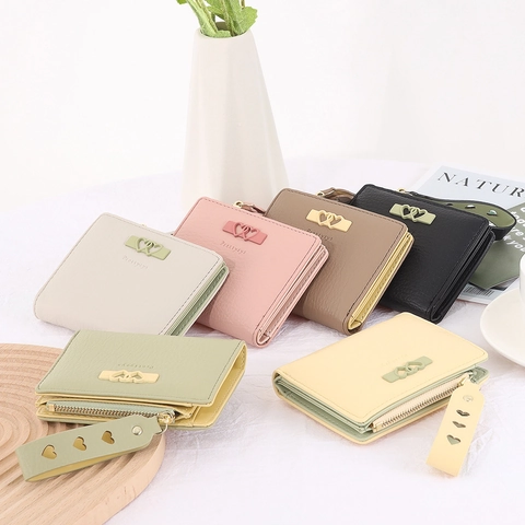 Γυναικείο Κοντό Πορτοφόλι Bifold PU Δέρμα Σχέδιο Lychee Διπλή Καρδιά Πόρπη Λουράκι Καρδιά Πορτοφόλι Για Κέρματα