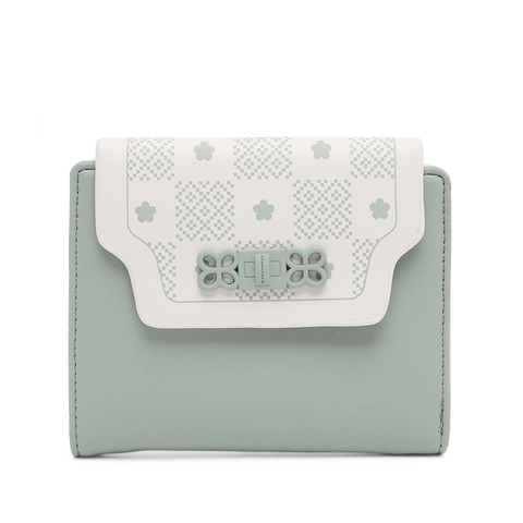Damen Kurz PU Leder Geldbörse Süß Blumen Patchwork Faltbare Kartenhalter Mini Geldbeutel Mit Metall Blumen Schnalle Mode Brieftasche