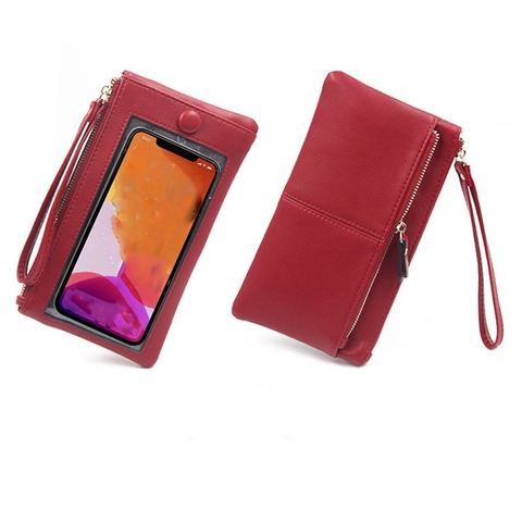 Portefeuille pour Téléphone Tactile Femmes Motif Litchi en Cuir PU Longue Pochette Avec Dragonne Fermeture Éclair Porte-Cartes pour Voyage