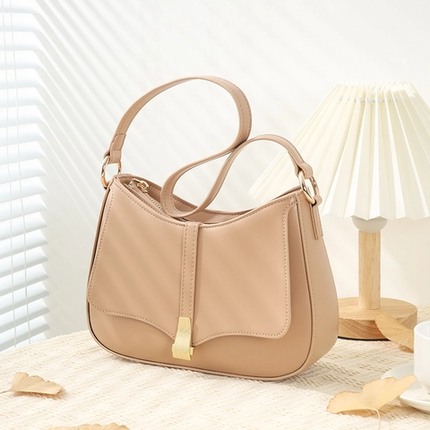 Women PU Leather Crossbody Bag Horizontal Square Elegant Minimalist Shoulder Underarm Bag Zipper Buckle Closure Daily