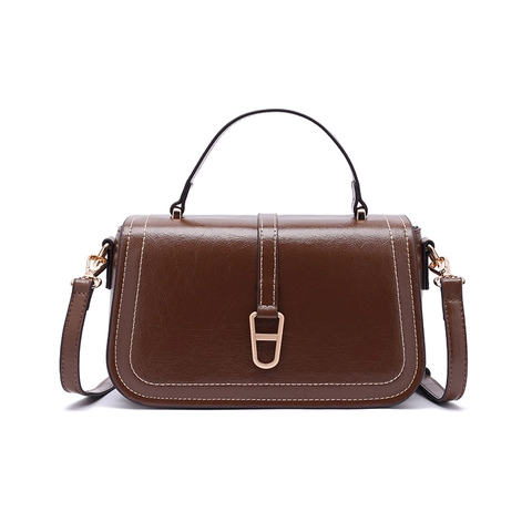 Vintage PU Leather Crossbody Bag For Women With Contrast Stitching Metallic Buckle Casual Daily Shoulder Handbag