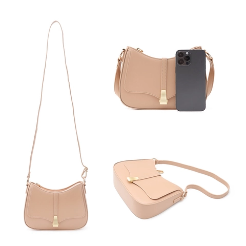 Women PU Leather Crossbody Bag Horizontal Square Elegant Minimalist Shoulder Underarm Bag Zipper Buckle Closure Daily