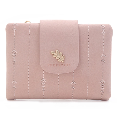 Damen Geldbörse Kurz PU Leder Goldene Blatt Metallschnalle Stickerei Mehrere Kartenschlitze Bifold Vintage Clutch