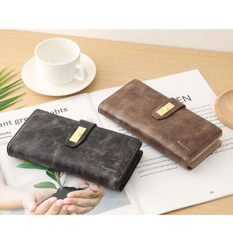 Vintage Damen Lange Brieftasche PU Leder Clutch Zweifach Gefaltete Geldbörse Mit Schnalle Reißverschluss Kartenfächern Münzfach Retro Mode Handtasche