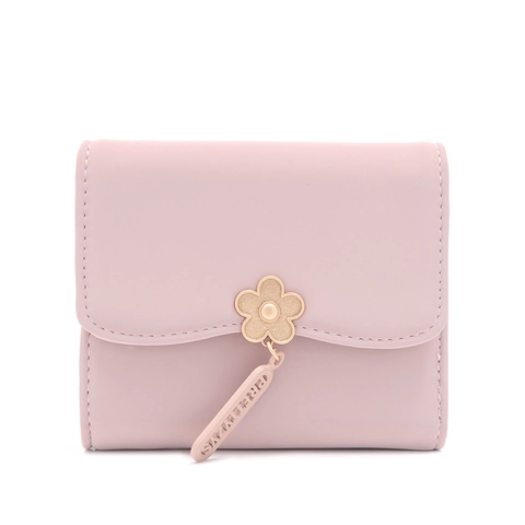 Cartera Corta De Tres Pliegues Para Mujer En Cuero PU Con Colgante De Flor Y Múltiples Ranuras Para Tarjetas Elegante