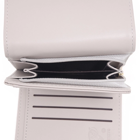 Women Short Foldable Wallet PU Leather Flower Pendant Multiple Card Slots Minimalist Sweet Purse Compact Coin Pocket
