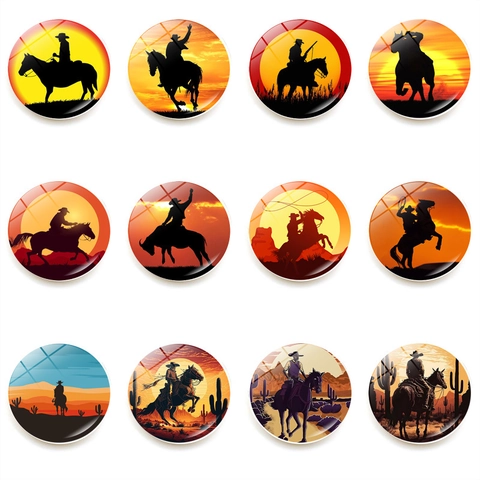 Calamite da Frigo con Silhouette Cowboy del West al Tramonto in Vetro di Cristallo Adesivi Magnetici Decorativi per Casa Cucina Ufficio Lavagna
