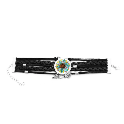 Vintage Bohemian Multilayer Braided Leather Bracelet Alloy Glass Cabochon Infinity Love Pendant Western Cowboy Bracelet Jewelry For Men Women
