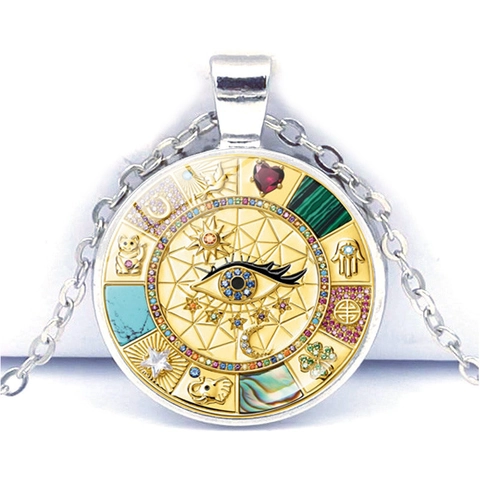 Boho Böses Auge Amulett Halskette Vintage Legierung Glas Sonne Mond Hand der Fatima Elefant Glücksbringer Schmuck Geschenk