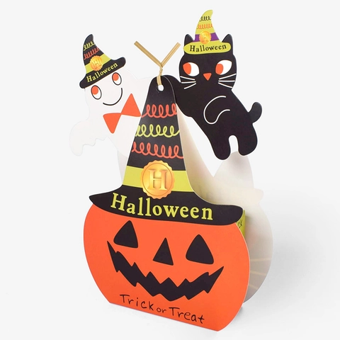 Boîtes Cadeaux de Bonbons d'Halloween Fantôme Citrouille Chat Noir Sacs à Friandises pour Fête Boîtes d'Emballage en Carton Avec Décor de Chapeau de Sorcier