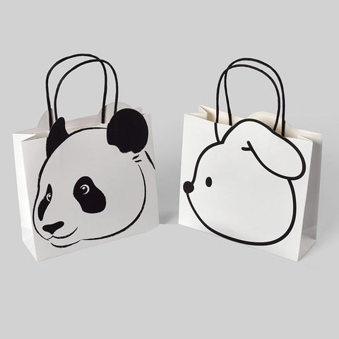 Papiertüten Mit Henkeln Weißer Karton Süße Cartoon Panda Hund Drucke Geburtstagsparty Geschenkverpackung Kreativ Minimalistisch