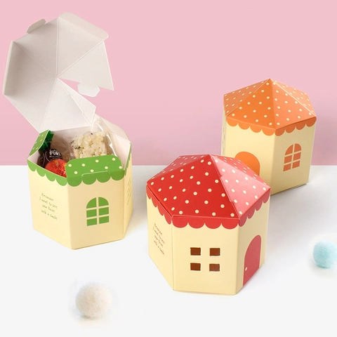 House Shaped Gift Candy Boxes Colorful Castle Paper Packaging With Polka Dot Roof And Hollow Window Party Favors