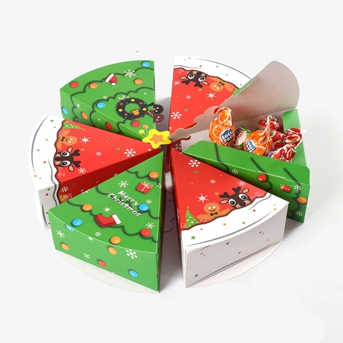 Christmas Tree Shaped Candy Gift Box Triangle Pyramid Cardstock Holiday Party Favors Red Green Ribbons