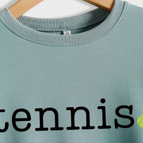 Women Sweatshirt Cotton Blend Long Sleeve Crew Neck Tennis Letter Print Loose Fit Sporty Streetwear Pullover