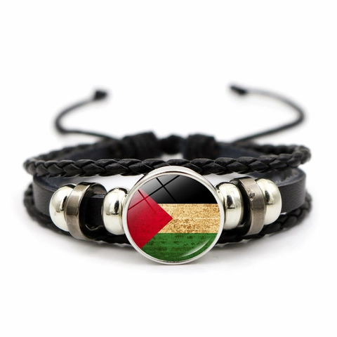 Bracciale Multistrato In Pelle Intrecciata Retro Con Cabochon In Vetro Bandiera Nazionale Gioielli Punk Regolabile Uomo