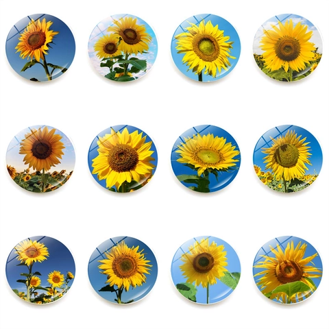 Sunflower Fridge Magnets Crystal Glass Round Refrigerator Whiteboard Magnets For Home Kitchen Office Decoration