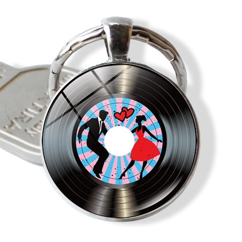 Portachiavi a Forma di Disco in Vinile Retro in Metallo Con Cabochon in Vetro Ciondolo Nota Rock Accessori per Borsa Regalo