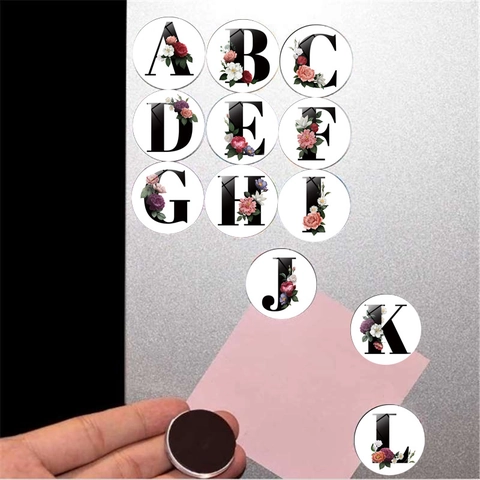 Kühlschrankmagnet Aus Glas Rund Alphabet A-Z Florales Muster Magnetaufkleber Für Küche Büro Zuhause Dekoration