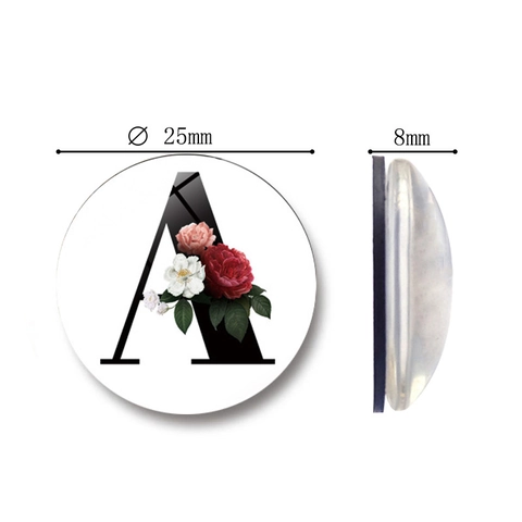 Kühlschrankmagnet Aus Glas Rund Alphabet A-Z Florales Muster Magnetaufkleber Für Küche Büro Zuhause Dekoration