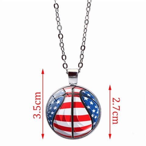 Collier Pendentif Thème Sportif Drapeau Américain Alliage de Zinc Verre Basket Foot Baseball Bijoux Pour Unisexe Cadeau