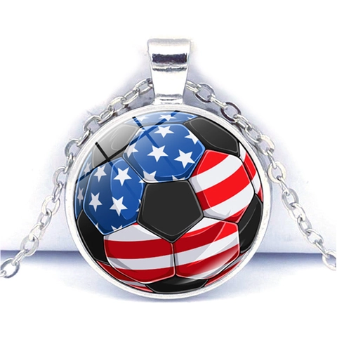 Collier Pendentif Thème Sportif Drapeau Américain Alliage de Zinc Verre Basket Foot Baseball Bijoux Pour Unisexe Cadeau