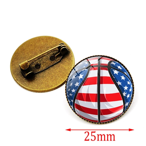 Spilla Da Balia Sport Bandiera USA Lega Vetro Cabochon Distintivo Rotondo Basket Calcio Fans Accessori Gioielli Moda