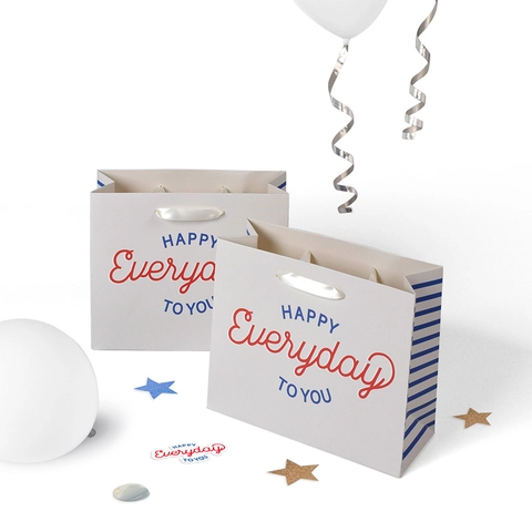 Sacchetto Regalo Di Carta Con Manico In Nastro Happy Everyday Stampa Strisce Compleanno Matrimonio Celebrazione Confezione Moderno Semplice