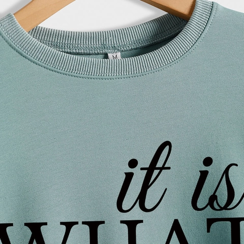Felpa Donna Pullover Girocollo Manica Lunga Misto Cotone It Is What It Is Stampa Lettere Casual Vestibilità Comoda Streetwear