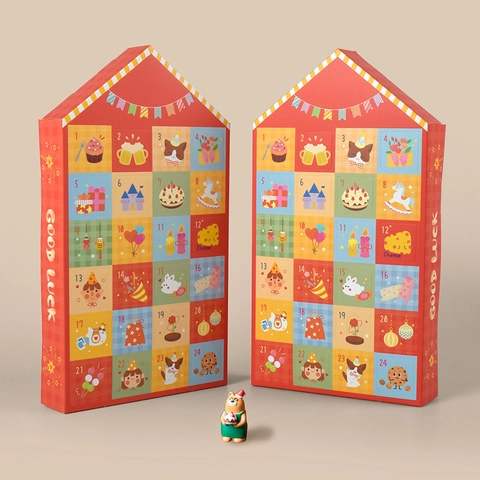 Calendario dell'Avvento di Natale a Forma di Casa Rossa Ventiquattro Griglie Scatola a Sorpresa per Bambini Scatola Regalo Fai da Te